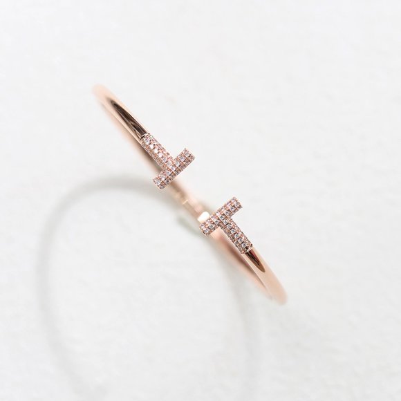 Open T Style Bracelet Other - Open Bracelet Double T Rose Gold